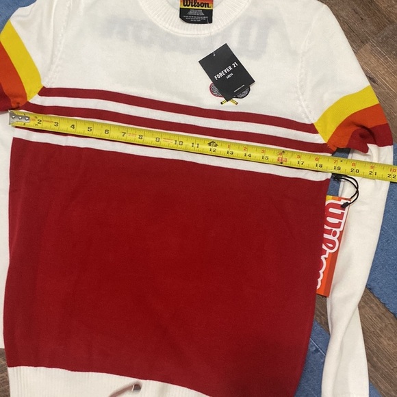 FOREVER 21 + WILSON COLLABORATION TENNIS SWEATER MULTI COLOR STRIPED SLEEVE NWT - Picture 12 of 13